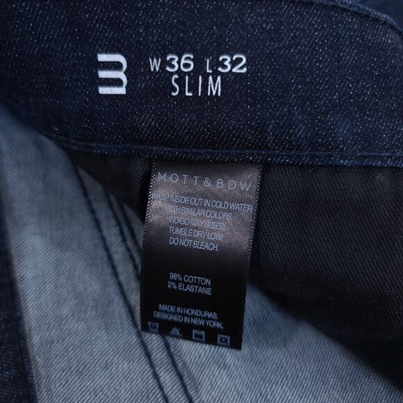 Mott & Bow Mens Slim Crosby Jeans Size 36x32 Blue Denim Straight Leg Mid Rise - Picture 9 of 10